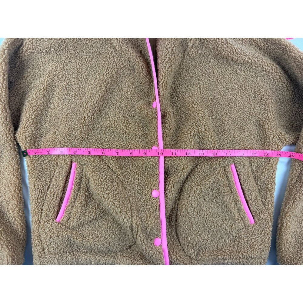 Marine Layer Sierra Sherpa Jacket XS Brown Fleece Neon Pink Trim Cozy Teddy - Picture 7 of 8